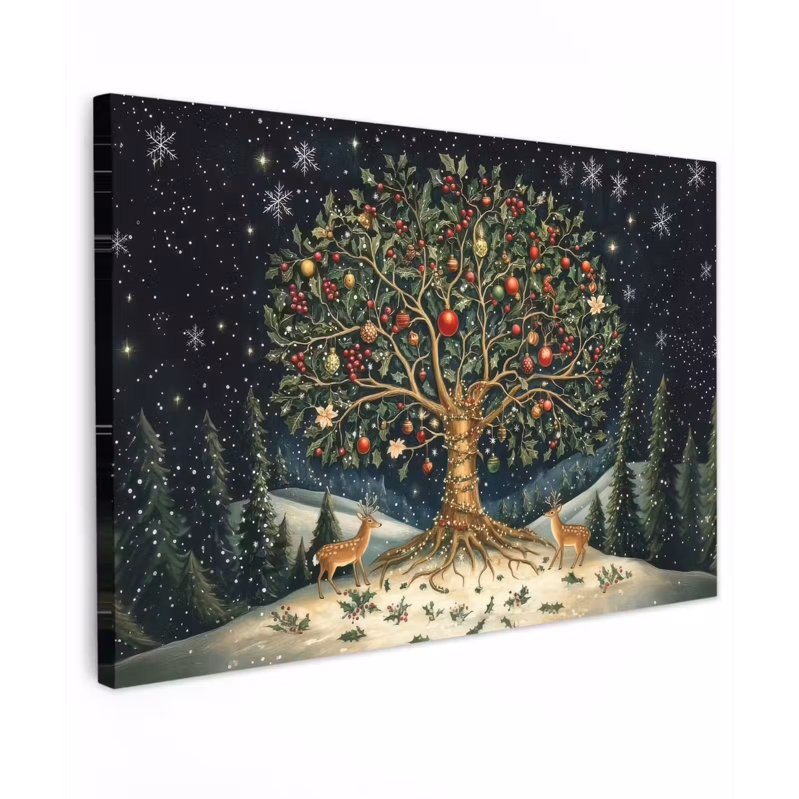 Canvas schilderij - Feestboom - Winterhemel - Kleurrijk — 1