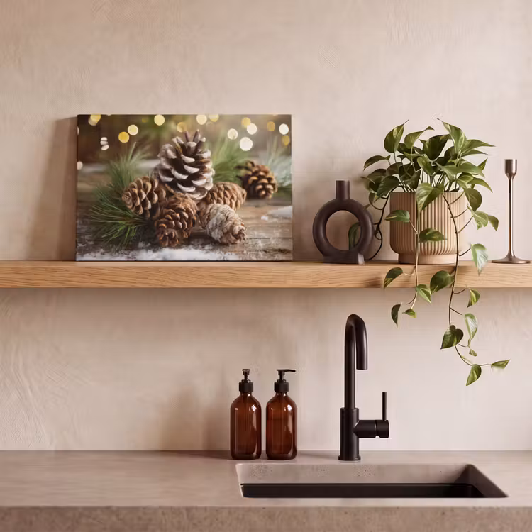 Canvas schilderij - Dennenappels - Kerstsfeer - Bruin - Groen — 4