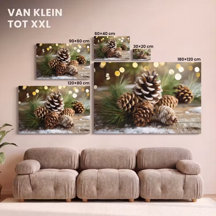 Canvas schilderij - Dennenappels - Kerstsfeer - Bruin - Groen — 8