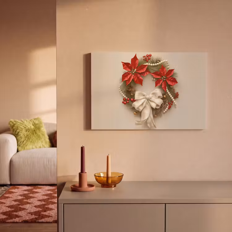 Canvas schilderij - Deurkrans - Strik - Kerst - Rood - Groen — 2