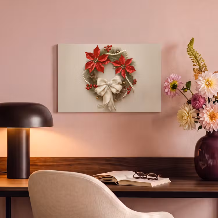 Canvas schilderij - Deurkrans - Strik - Kerst - Rood - Groen — 6