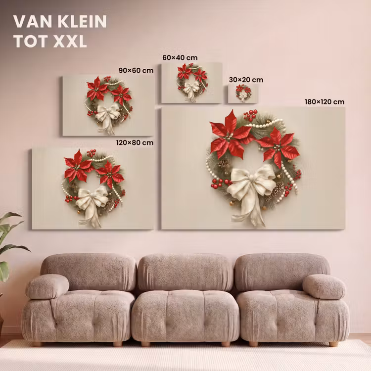 Canvas schilderij - Deurkrans - Strik - Kerst - Rood - Groen — 8
