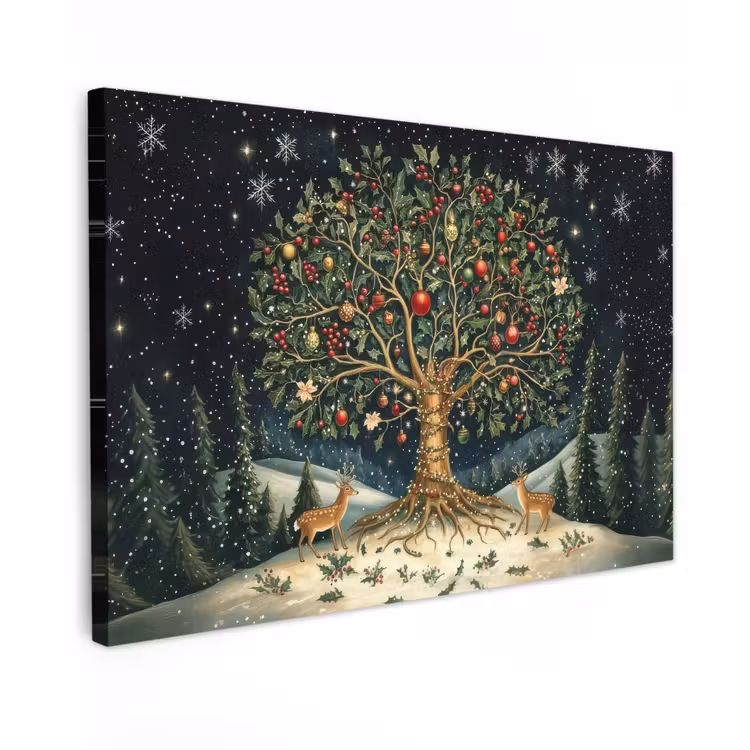 Canvas schilderij - Feestboom - Winterhemel - Kleurrijk — 1