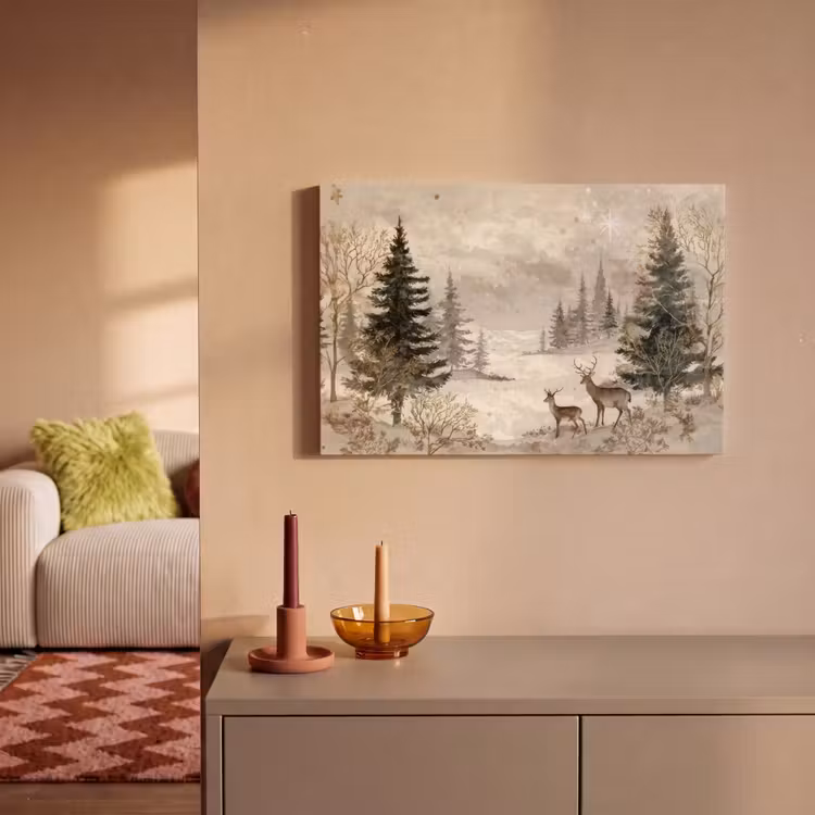 Canvas schilderij - Bos - Herten - Winter - Sneeuw — 2