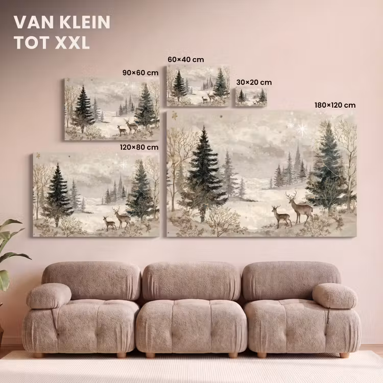 Canvas schilderij - Bos - Herten - Winter - Sneeuw — 8