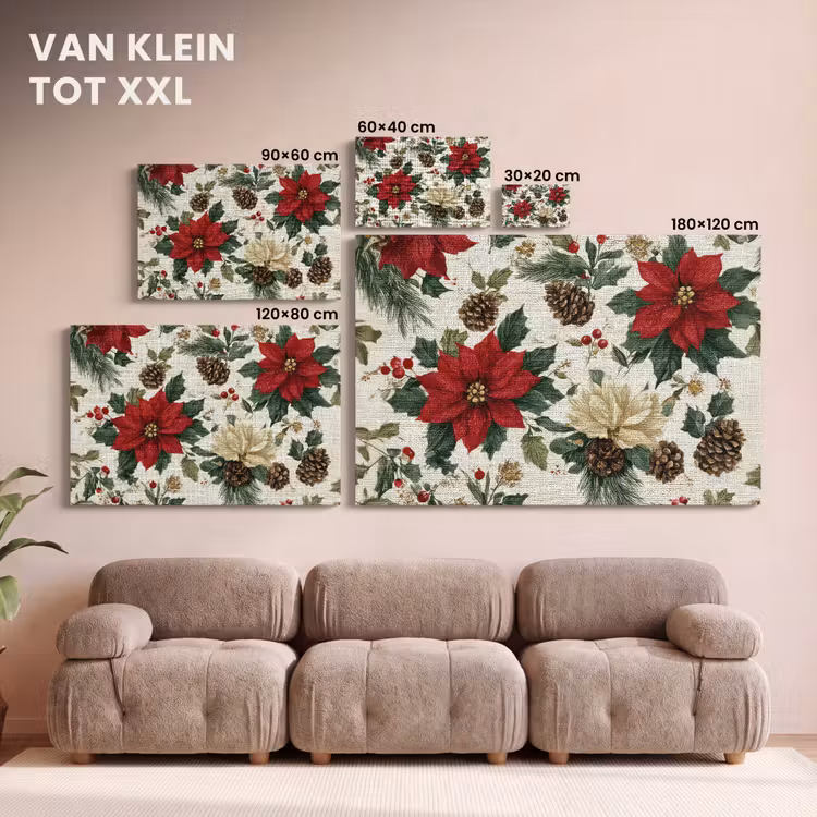 Canvas schilderij - Feestelijk - Textielpatroon - Kerstbloemen - Kleurrijk — 8