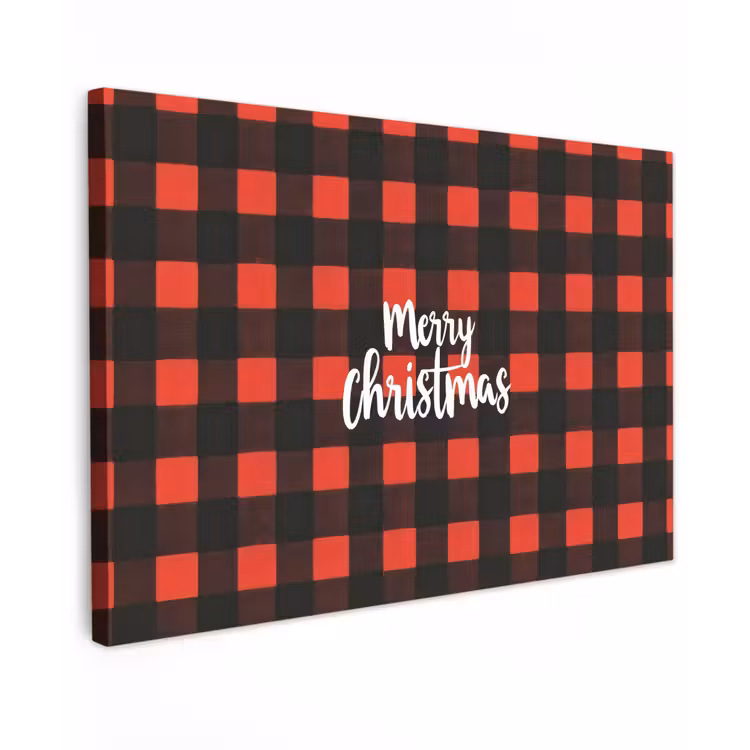 Canvas schilderij - Geruit - Rood - Tekst - Christmas — 1