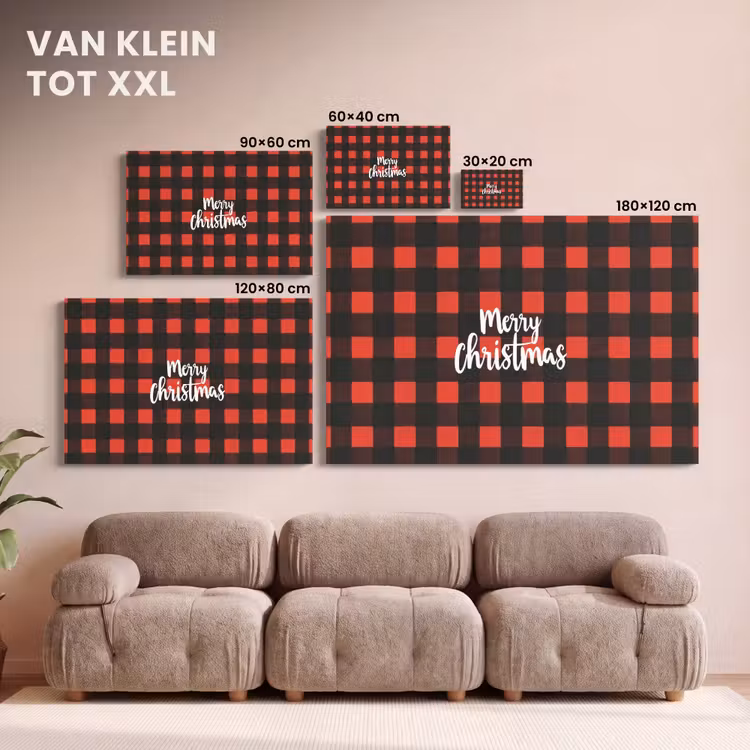 Canvas schilderij - Geruit - Rood - Tekst - Christmas — 8