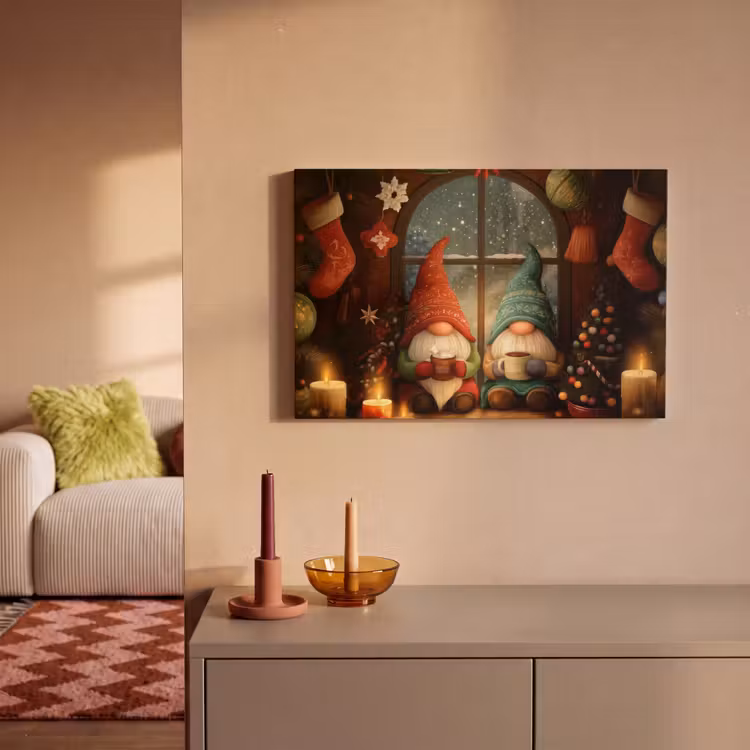 Canvas schilderij - Gnooms - Kerst - Raam - Kleurrijk — 2
