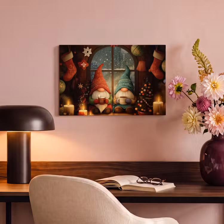 Canvas schilderij - Gnooms - Kerst - Raam - Kleurrijk — 6