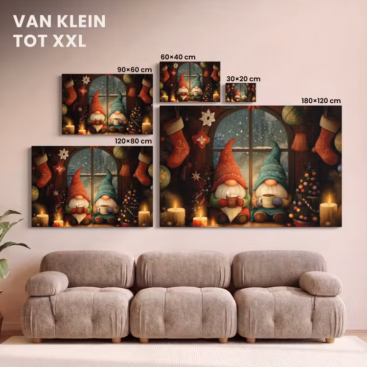 Canvas schilderij - Gnooms - Kerst - Raam - Kleurrijk — 8