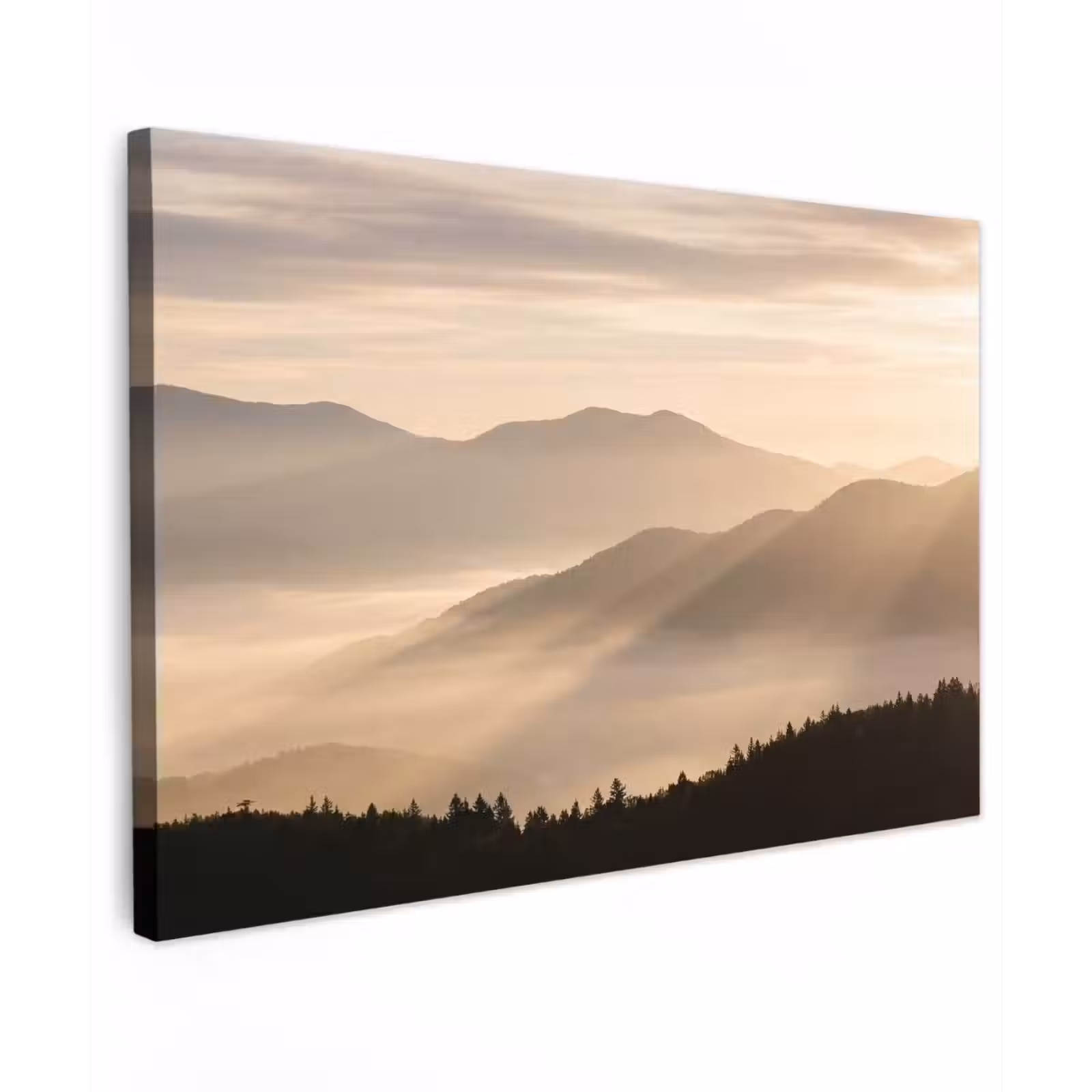 Canvas schilderij - Bergen - Mist - Zonnestralen — 1