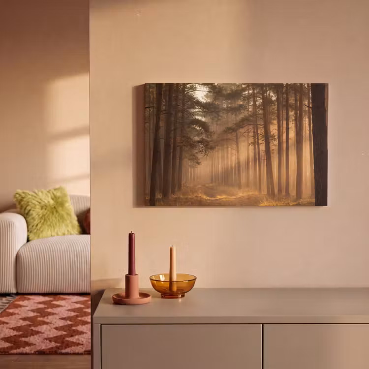 Canvas schilderij - Bos - Mist - Zonlicht — 2