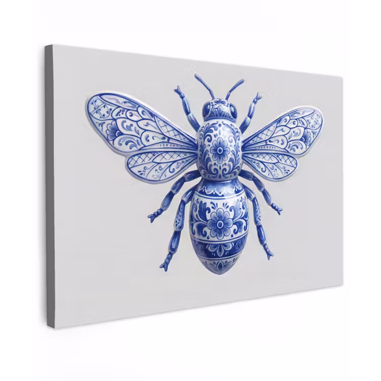 Canvas schilderij - Bij - Modern - Delfts - Blauw — 1