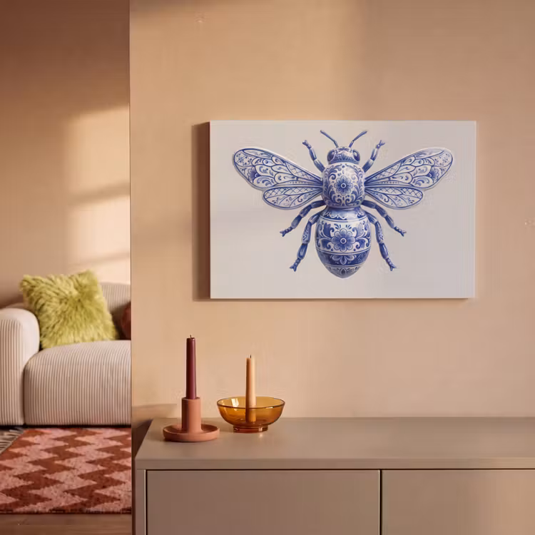Canvas schilderij - Bij - Modern - Delfts - Blauw — 2