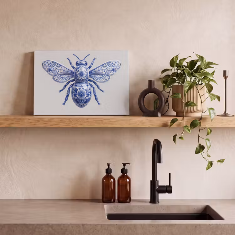 Canvas schilderij - Bij - Modern - Delfts - Blauw — 4