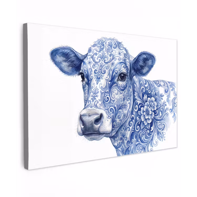 Canvas schilderij - Illustratie - Koe - Blauw — 1