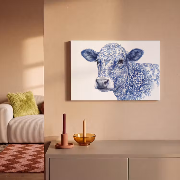 Canvas schilderij - Illustratie - Koe - Blauw — 2