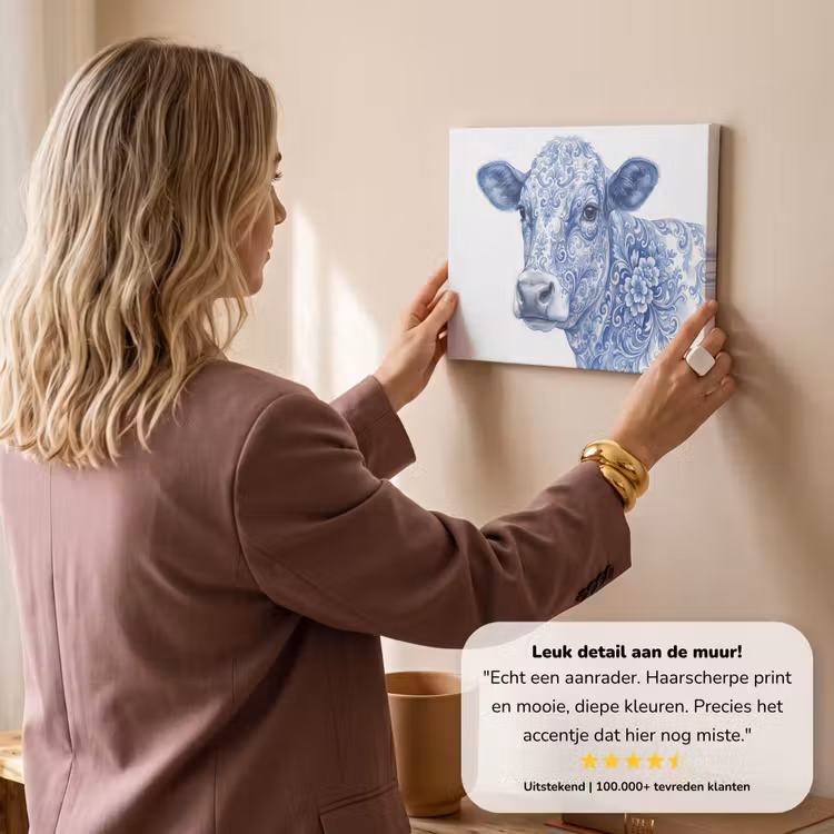 Canvas schilderij - Illustratie - Koe - Blauw — 3