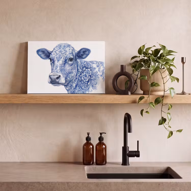 Canvas schilderij - Illustratie - Koe - Blauw — 4