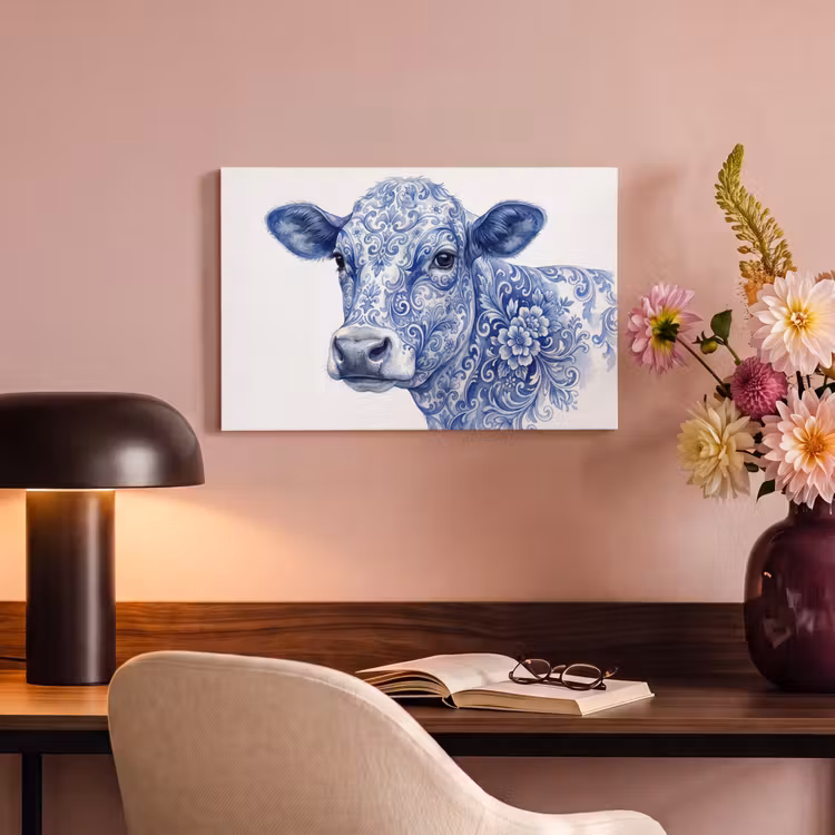 Canvas schilderij - Illustratie - Koe - Blauw — 6