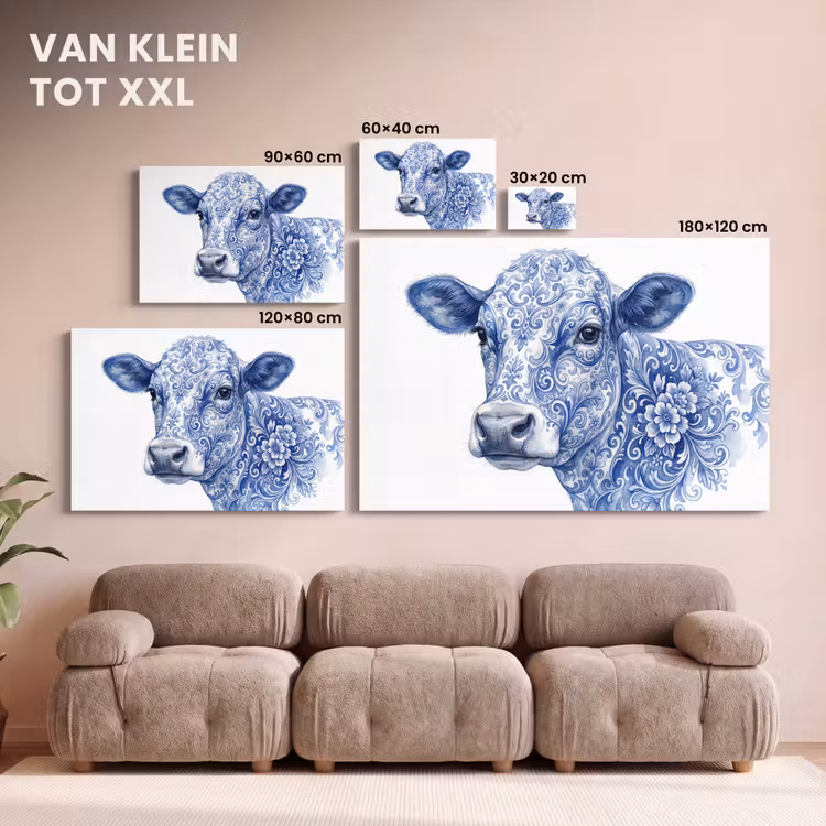 Canvas schilderij - Illustratie - Koe - Blauw — 8