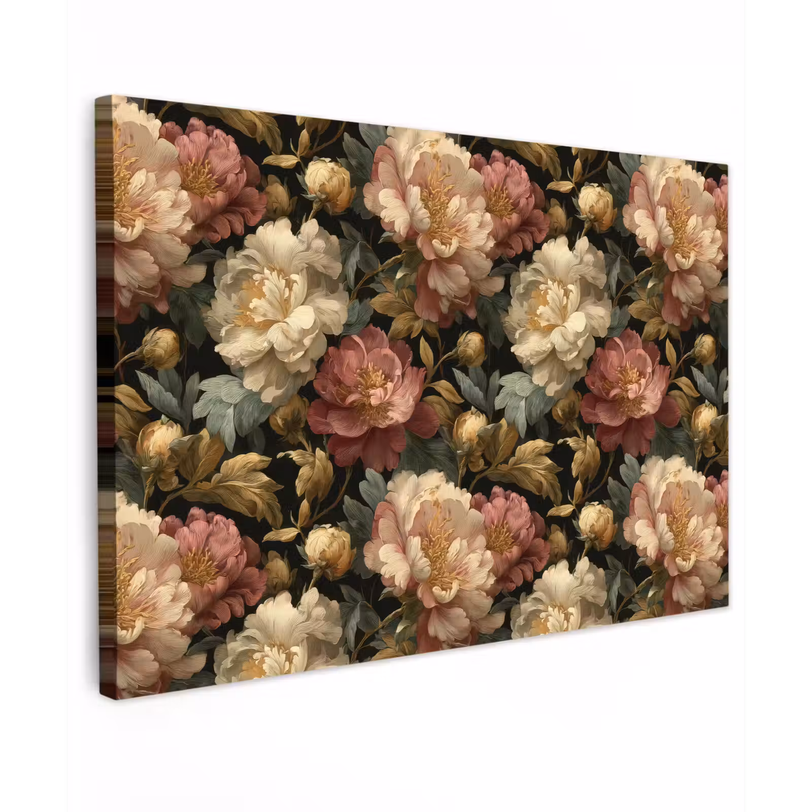 Canvas schilderij - Bloemen - Barok - Patroon - Roze - Crème — 1