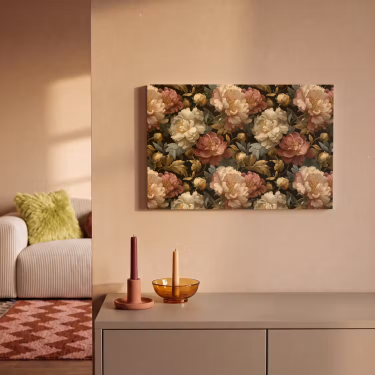 Canvas schilderij - Bloemen - Barok - Patroon - Roze - Crème — 2
