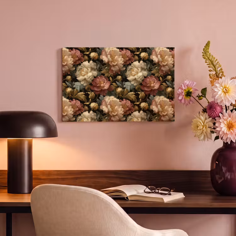 Canvas schilderij - Bloemen - Barok - Patroon - Roze - Crème — 6