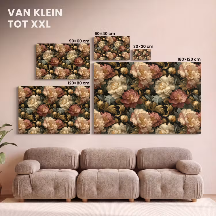 Canvas schilderij - Bloemen - Barok - Patroon - Roze - Crème — 8