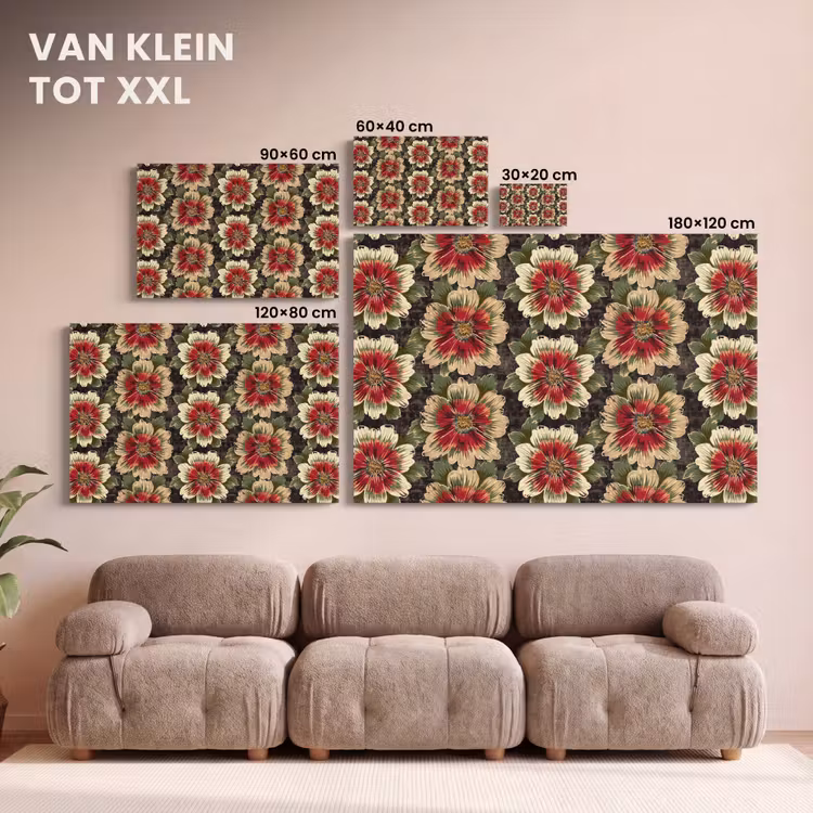 Canvas schilderij - Bloemen - Klassiek - Patroon - Rood — 8