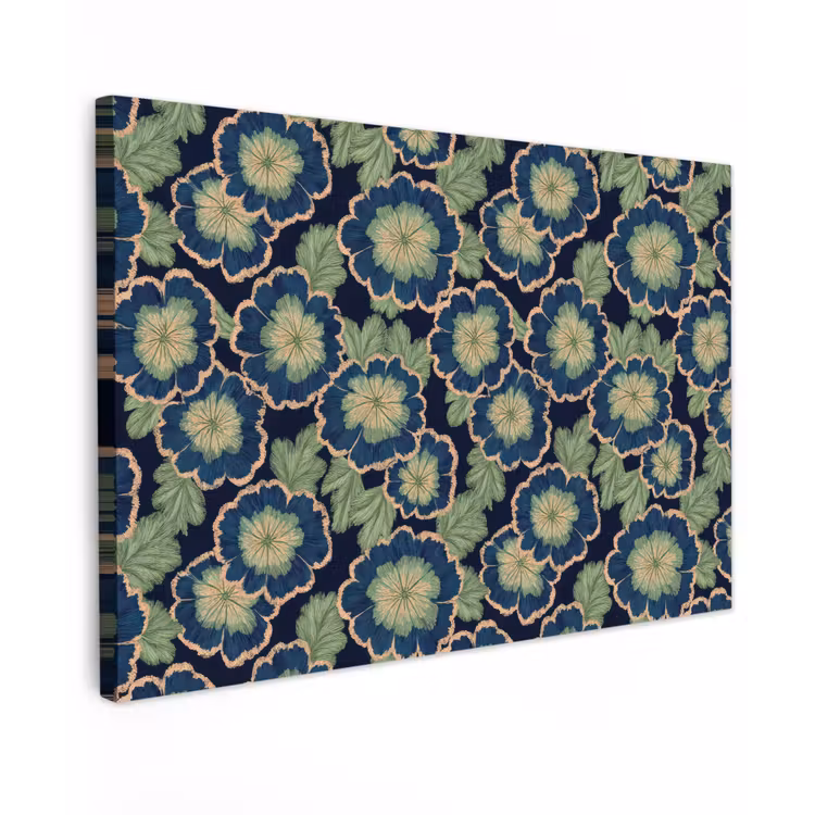 Canvas schilderij - Bloemen - Borduurwerk - Patroon - Blauw - Groen — 1