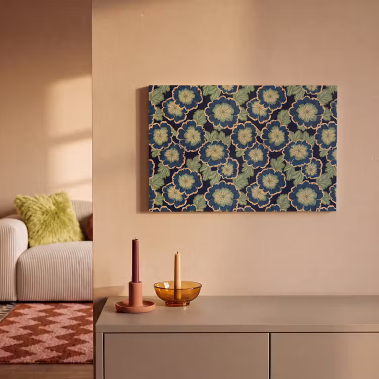 Canvas schilderij - Bloemen - Borduurwerk - Patroon - Blauw - Groen — 2