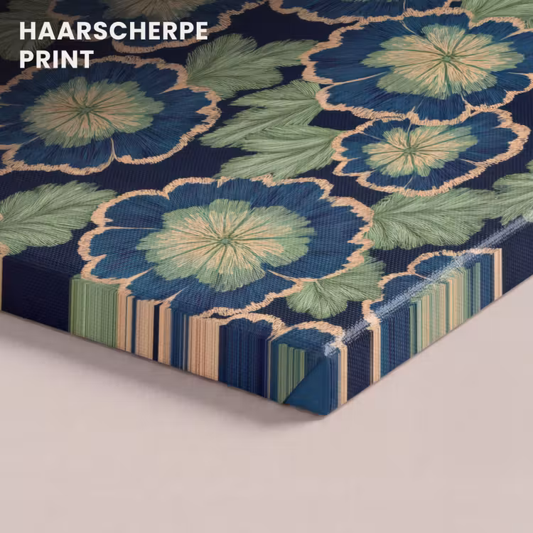 Canvas schilderij - Bloemen - Borduurwerk - Patroon - Blauw - Groen — 5