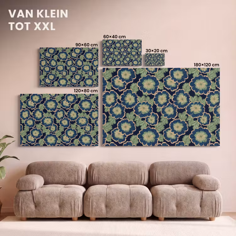 Canvas schilderij - Bloemen - Borduurwerk - Patroon - Blauw - Groen — 8
