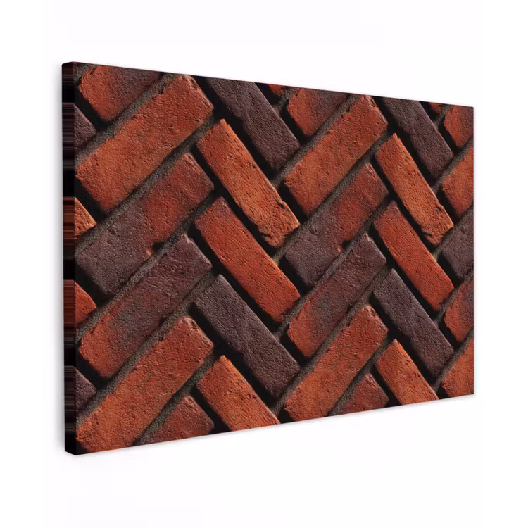 Canvas schilderij - Bakstenen - Visgraat - Structuur - Roodbruin — 1