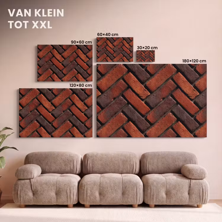 Canvas schilderij - Bakstenen - Visgraat - Structuur - Roodbruin — 8