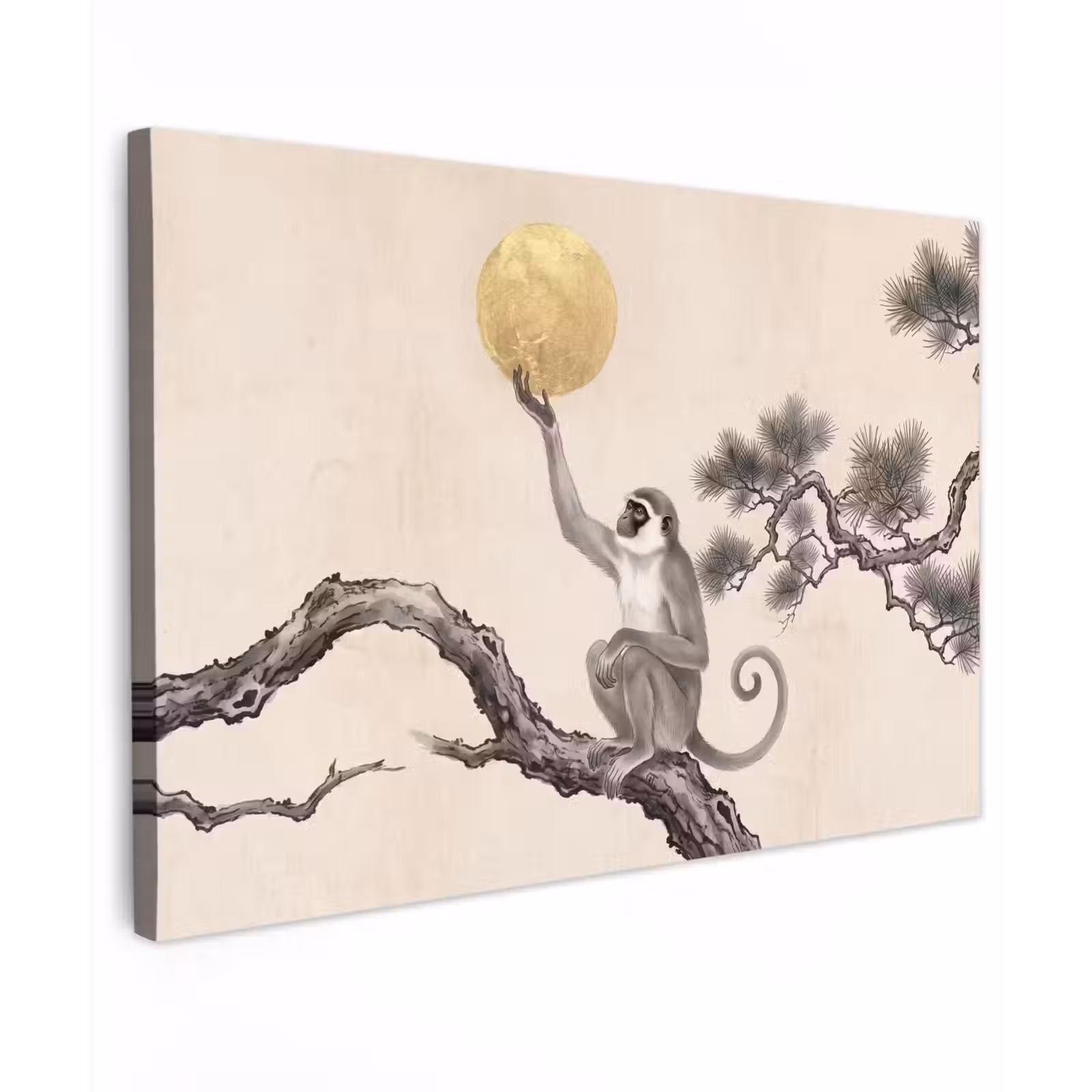 Canvas schilderij - Aap - Maan - Goud — 1