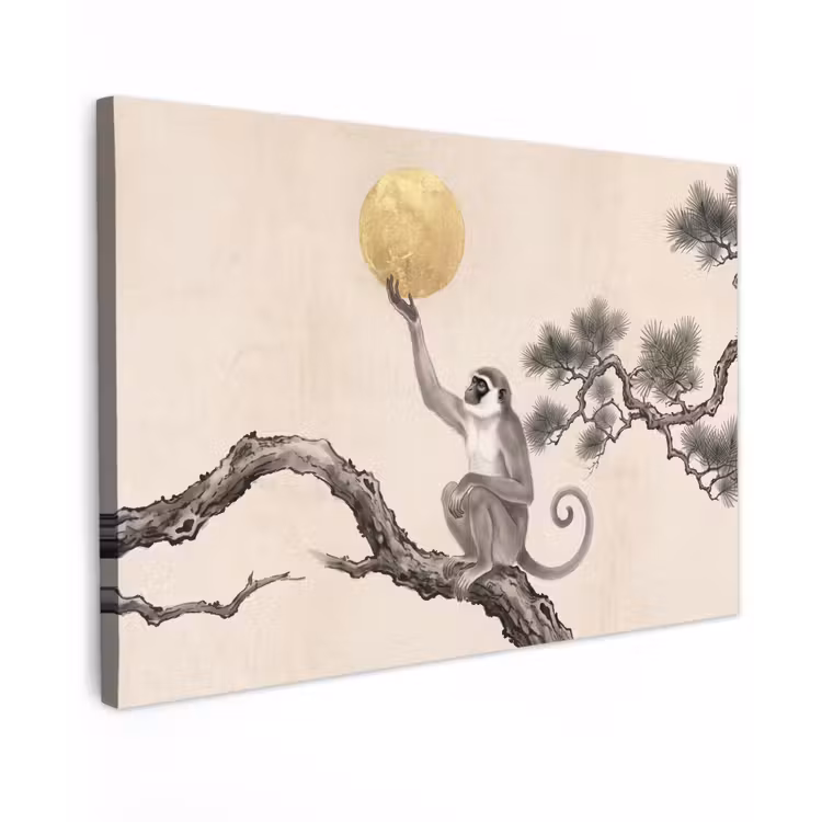 Canvas schilderij - Aap - Maan - Goud — 1