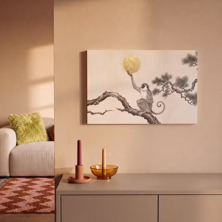 Canvas schilderij - Aap - Maan - Goud — 2