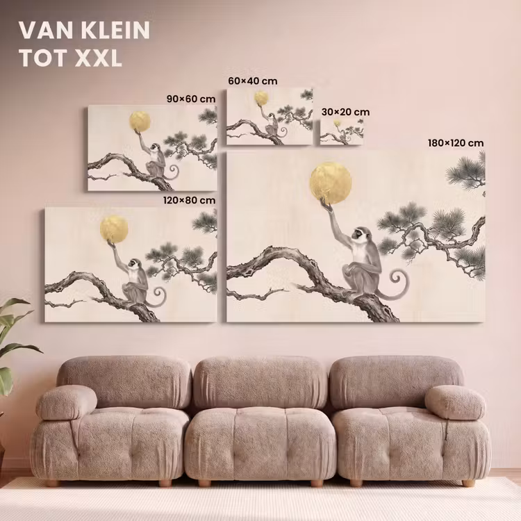 Canvas schilderij - Aap - Maan - Goud — 8