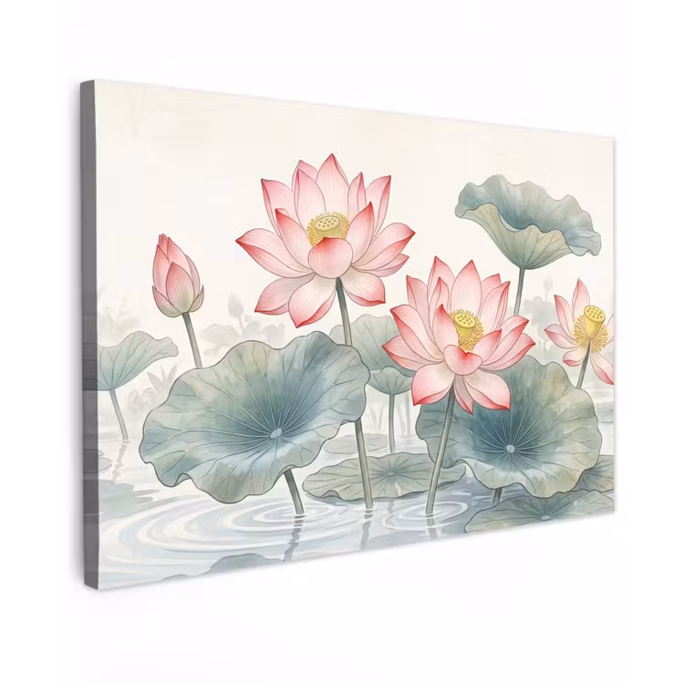 Canvas schilderij - Aquarel - Lotusbloemen - Kleurrijk — 1