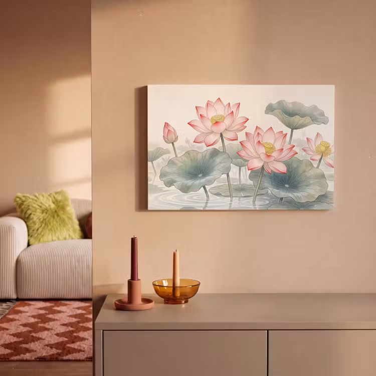 Canvas schilderij - Aquarel - Lotusbloemen - Kleurrijk — 2