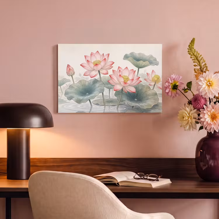 Canvas schilderij - Aquarel - Lotusbloemen - Kleurrijk — 6