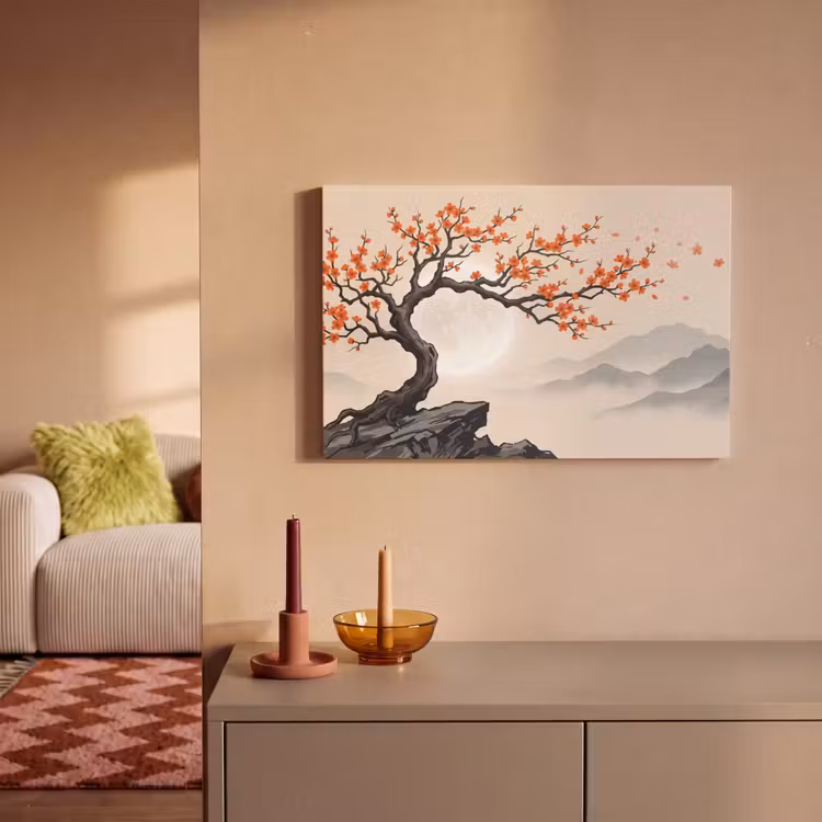 Canvas schilderij - Aziatisch - Bloesem - Rood — 2