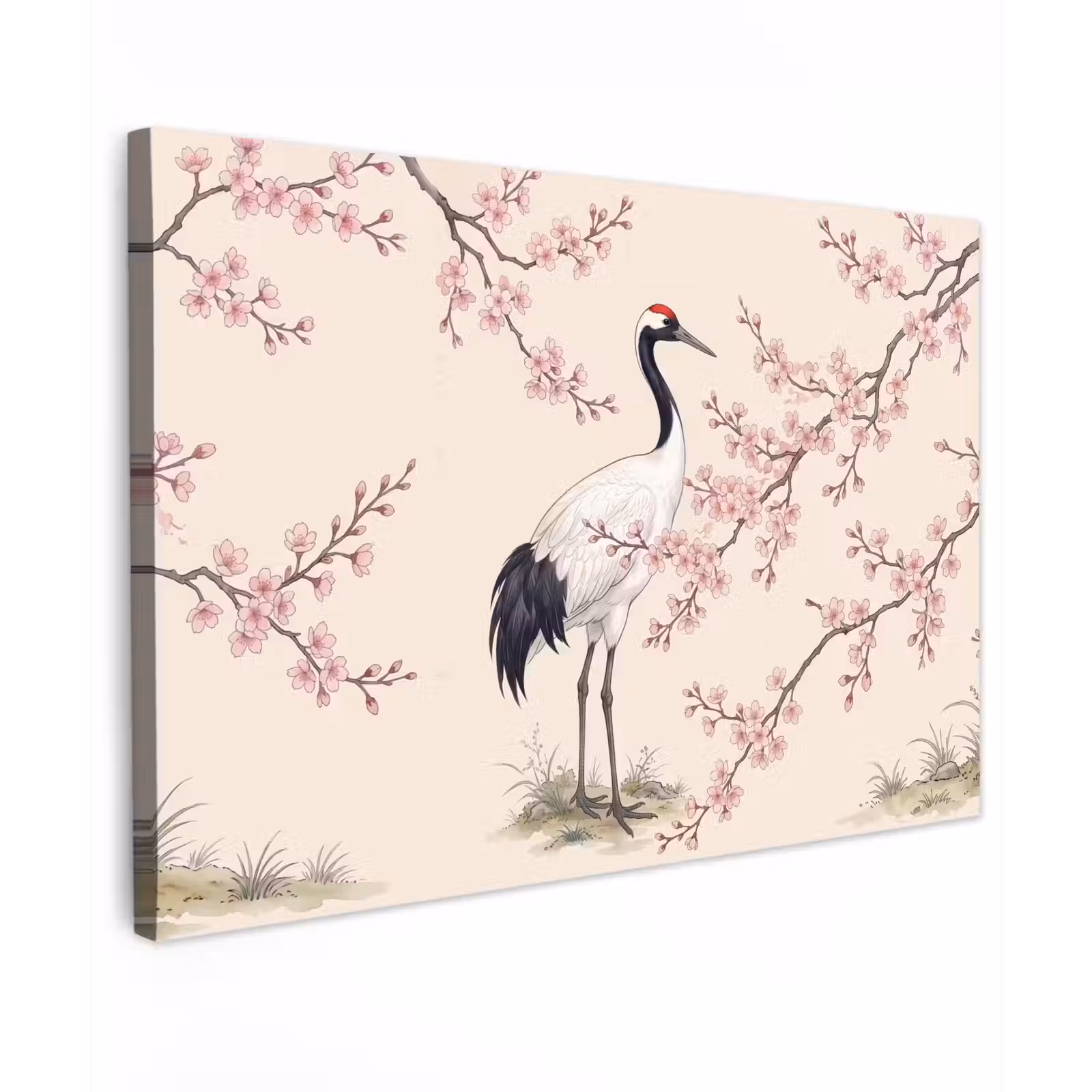 Canvas schilderij - Aziatisch - Kraanvogel - Beige — 1