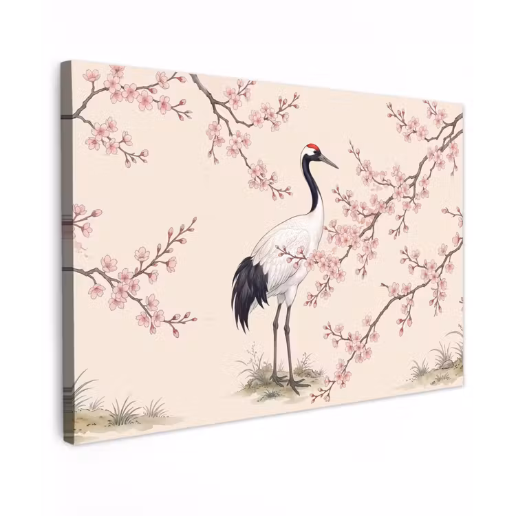 Canvas schilderij - Aziatisch - Kraanvogel - Beige — 1