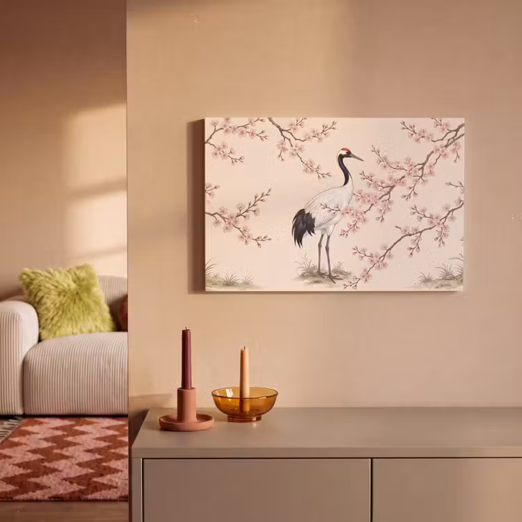 Canvas schilderij - Aziatisch - Kraanvogel - Beige — 2