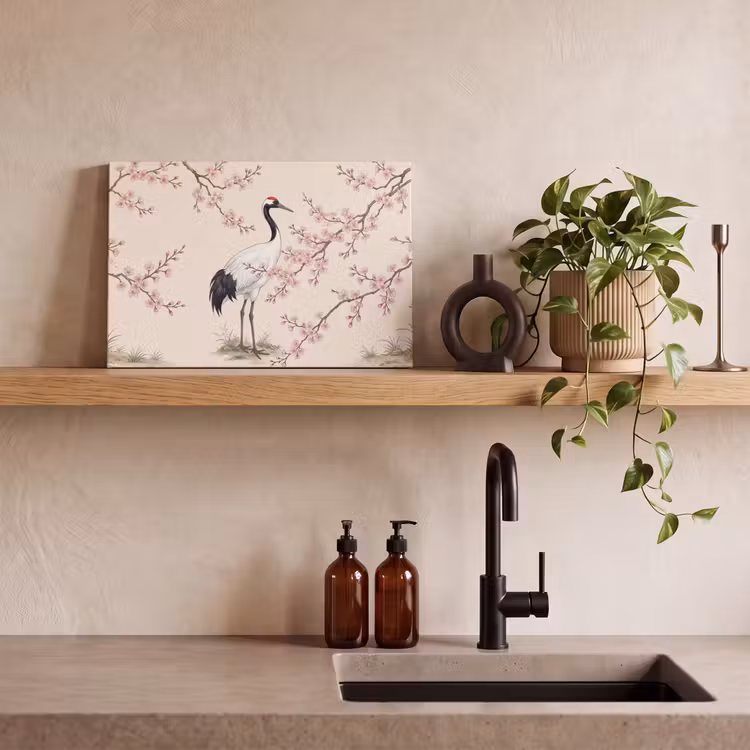 Canvas schilderij - Aziatisch - Kraanvogel - Beige — 4