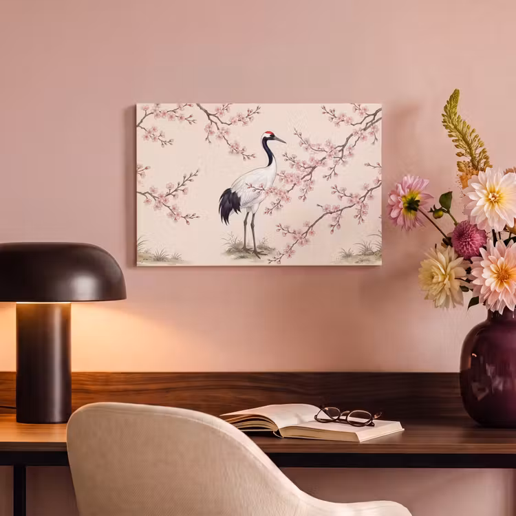 Canvas schilderij - Aziatisch - Kraanvogel - Beige — 6